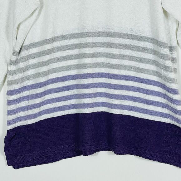 Chico's White Grey Purple Stripe 3/4 Sleeve‎ Nubby Knit Sweater Womens 1 Medium - Picture 5 of 7